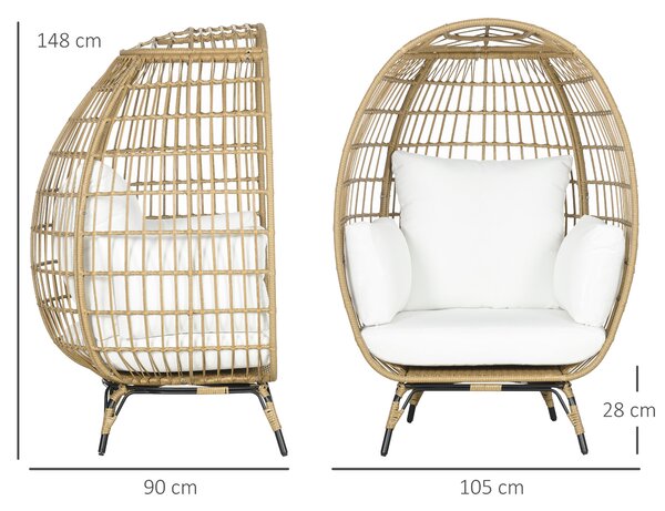 Outsunny PE Rattan Outdoor Egg Chair, Round Wicker Weave Teardrop Chair with Thick Padded Cushions for Sunroom, Garden, Khaki