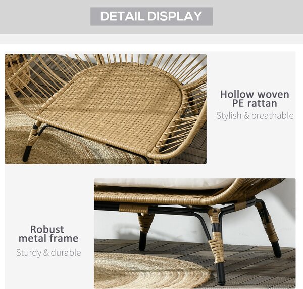 Outsunny PE Rattan Outdoor Egg Chair, Round Wicker Weave Teardrop Chair with Thick Padded Cushions for Sunroom, Garden, Khaki