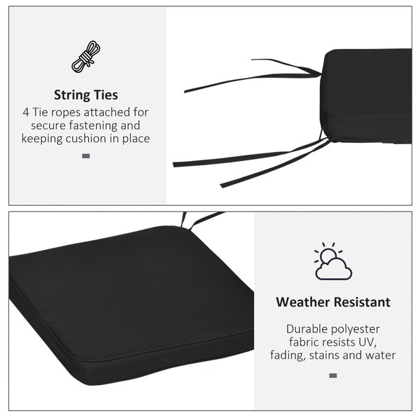 Outsunny Garden Chair Cushions, Set of 6, Dining Seat Pads with Straps, Removable for Indoor/Outdoor Use, Black Aosom UK