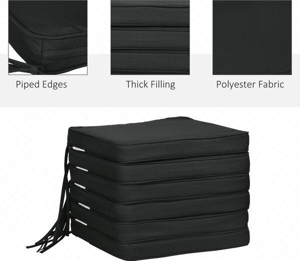 Outsunny Garden Chair Cushions, Set of 6, Dining Seat Pads with Straps, Removable for Indoor/Outdoor Use, Black Aosom UK