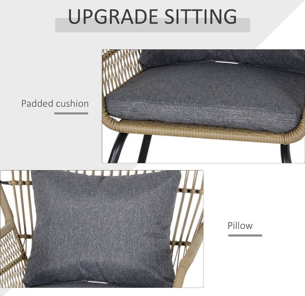 Outsunny 3 Piece PE Rattan Bristo Set with Cushions, Wing-Shaped Chairs & Adjustable Foot Pads, Brown Aosom UK