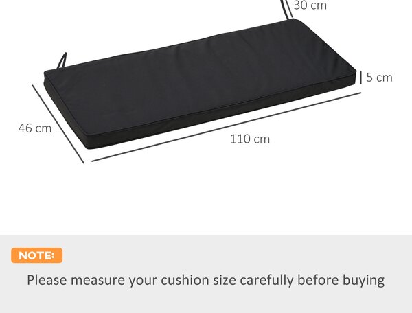 Outsunny Swing Seat Cushion: Tied Garden Bench Pad, 110x46cm, Black