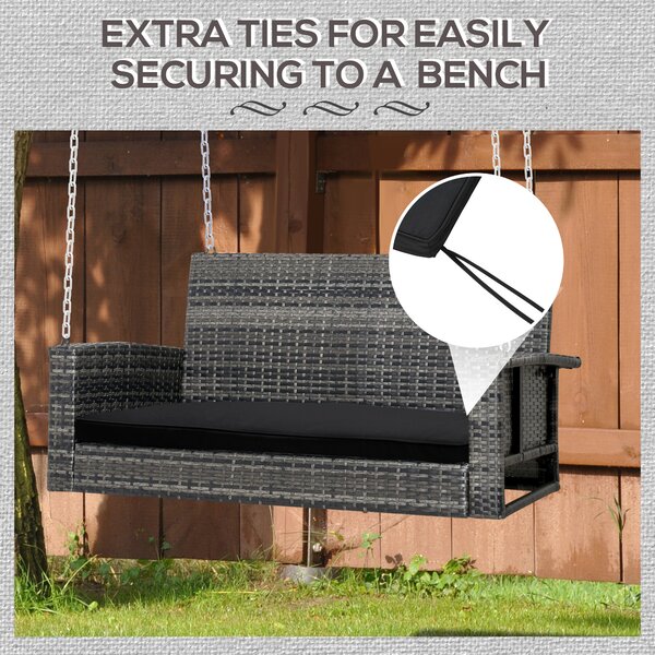 Outsunny Swing Seat Cushion: Tied Garden Bench Pad, 110x46cm, Black