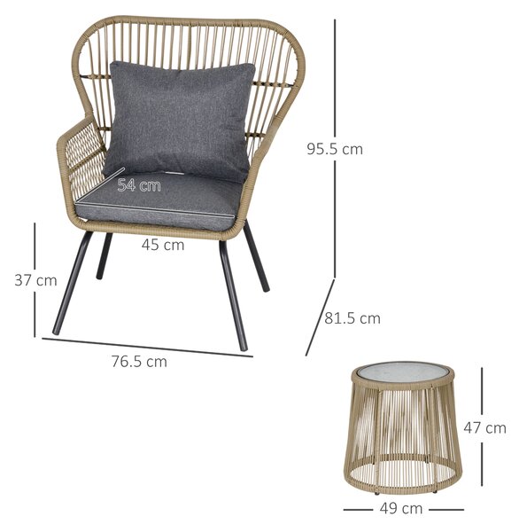 Outsunny 3 Piece PE Rattan Bristo Set with Cushions, Wing-Shaped Chairs & Adjustable Foot Pads, Brown Aosom UK