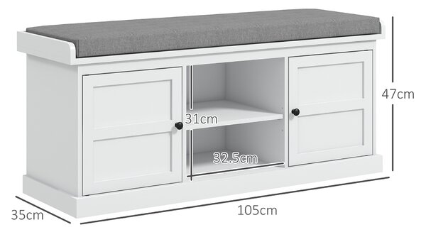 HOMCOM Shoe Bench w/ Seat, Shoe Storage Bench w/ Cushion, 2 Cabinets & Adjustable Shelf for Entryway, Hallway, Living Room, Bedroom, White Aosom UK
