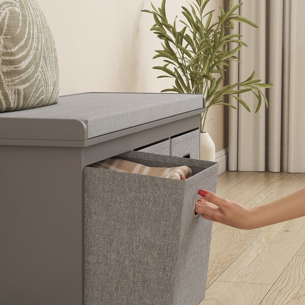 HOMCOM Shoe Bench with Seat, Shoe Storage Bench with Cushion and 3 Fabric Drawers for Entryway, Hallway, Living Room, Bedroom, Grey Aosom UK