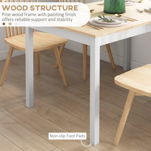HOMCOM 120 x 75cm Dining Table, Farmhouse Dining Room Table with Pine Wood Frame, Space Saving Kitchen Table, Natural