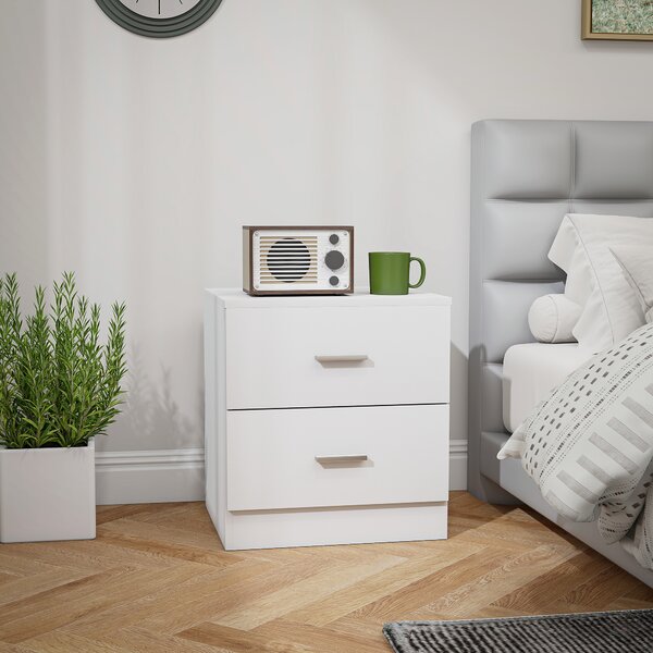 HOMCOM Modern Bedside Table, 2 Drawer Nightstand, Bedroom Living Room Side Storage Unit, Oak Aosom UK