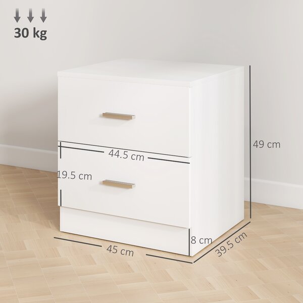 HOMCOM Modern Bedside Table, 2 Drawer Nightstand, Bedroom Living Room Side Storage Unit, Oak Aosom UK
