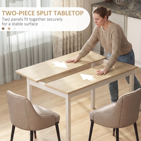 HOMCOM 120 x 75cm Dining Table, Farmhouse Dining Room Table with Pine Wood Frame, Space Saving Kitchen Table, Natural