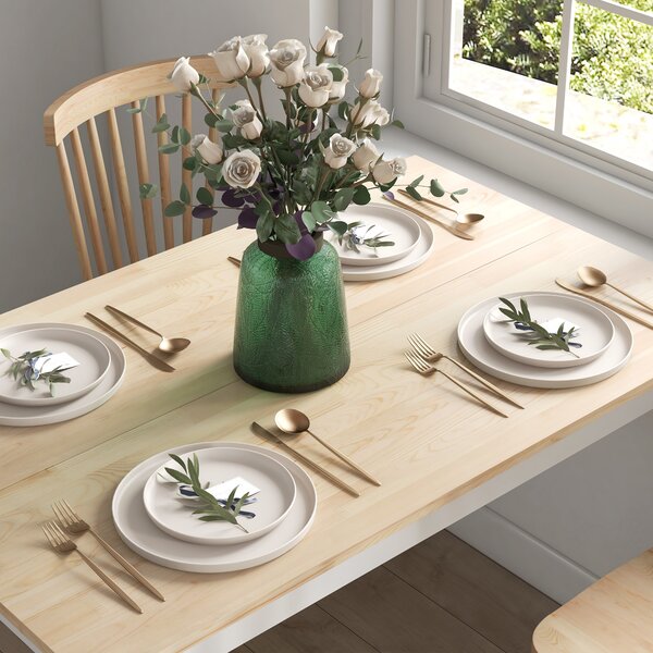 HOMCOM 120 x 75cm Dining Table, Farmhouse Dining Room Table with Pine Wood Frame, Space Saving Kitchen Table, Natural