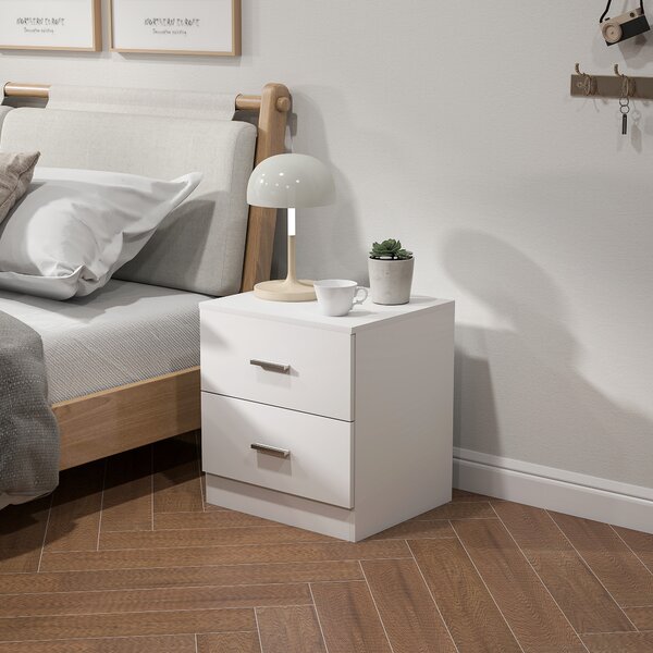 HOMCOM Modern Bedside Table, 2 Drawer Nightstand, Bedroom Living Room Side Storage Unit, Oak Aosom UK