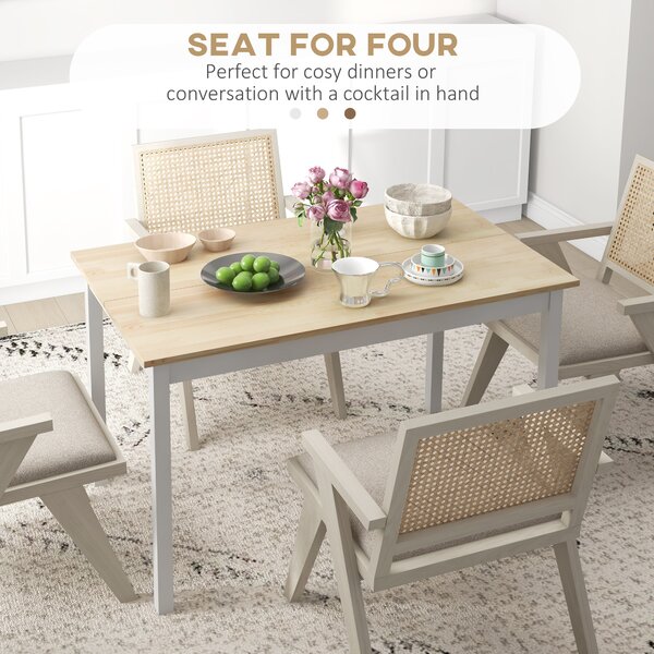 HOMCOM 120 x 75cm Dining Table, Farmhouse Dining Room Table with Pine Wood Frame, Space Saving Kitchen Table, Natural
