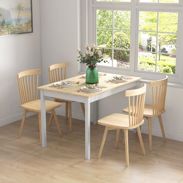 HOMCOM 120 x 75cm Dining Table, Farmhouse Dining Room Table with Pine Wood Frame, Space Saving Kitchen Table, Natural