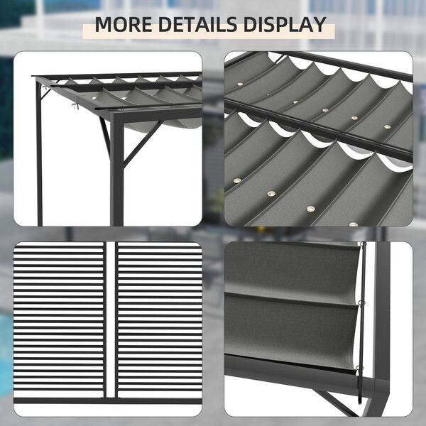 Outsunny 3x2.8m Metal Garden Pergola with UV-Resistant Retractable Fabric Roof, Modern Outdoor Patio Sun Shade Shelter, Grey Aosom UK
