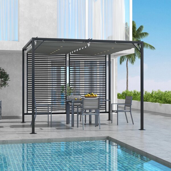 Outsunny 3x2.8m Metal Garden Pergola with UV-Resistant Retractable Fabric Roof, Modern Outdoor Patio Sun Shade Shelter, Grey Aosom UK