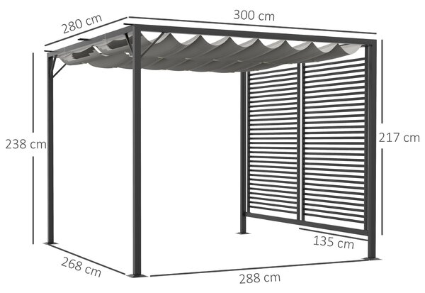 Outsunny 3x2.8m Metal Garden Pergola with UV-Resistant Retractable Fabric Roof, Modern Outdoor Patio Sun Shade Shelter, Grey Aosom UK