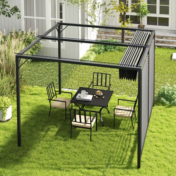 Outsunny 3x2.8m Metal Garden Pergola with UV-Resistant Retractable Fabric Roof, Modern Outdoor Patio Sun Shade Shelter, Grey Aosom UK
