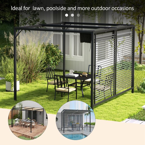 Outsunny 3x2.8m Metal Garden Pergola with UV-Resistant Retractable Fabric Roof, Modern Outdoor Patio Sun Shade Shelter, Grey Aosom UK