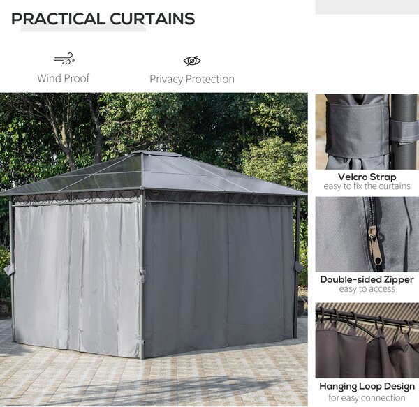 Outsunny 3.6 x 3(m) Hardtop Gazebo with UV Resistant Polycarbonate Roof, Steel & Aluminum Frame, Garden Pavilion with Curtains, Grey Aosom UK