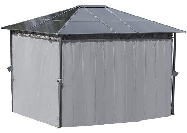 Outsunny 3.6 x 3(m) Hardtop Gazebo with UV Resistant Polycarbonate Roof, Steel & Aluminum Frame, Garden Pavilion with Curtains, Grey Aosom UK