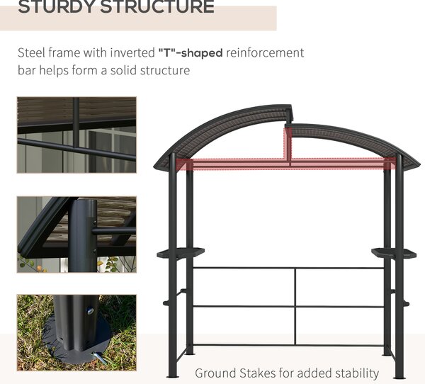 Outsunny 2.4 x 1.5m Outdoor Grill Gazebo with Side Shelves, PC Board Roof, Dark Grey