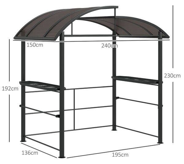 Outsunny 2.4 x 1.5m Outdoor Grill Gazebo with Side Shelves, PC Board Roof, Dark Grey