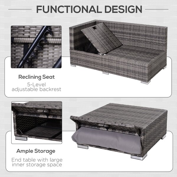 Outsunny 4-Seater Outdoor Garden PE Rattan Furniture Set Grey Aosom UK