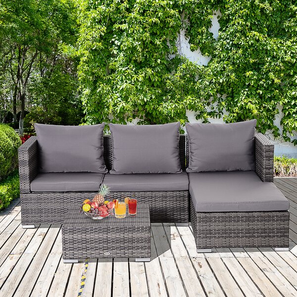 Outsunny 4-Seater Outdoor Garden PE Rattan Furniture Set Grey Aosom UK