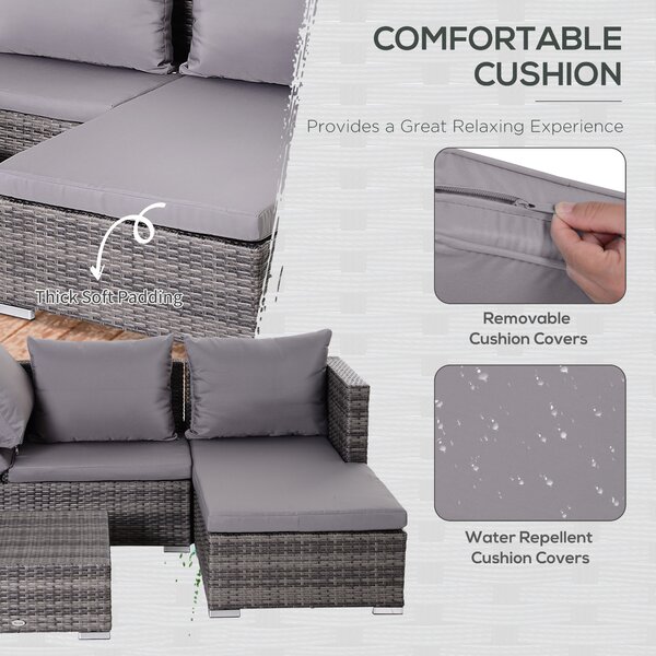 Outsunny 4-Seater Outdoor Garden PE Rattan Furniture Set Grey Aosom UK