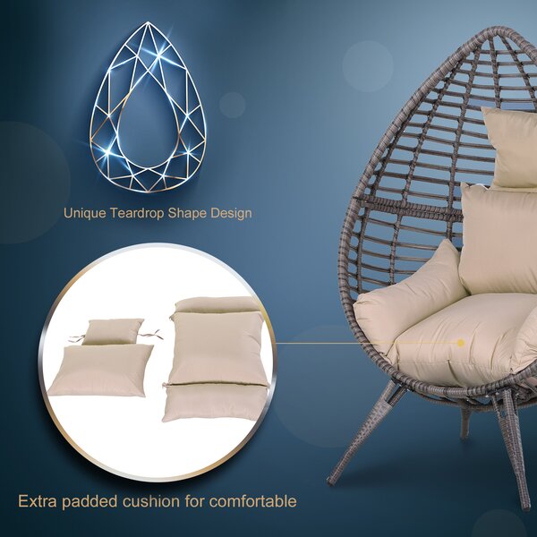 Outsunny Outdoor Indoor Rattan Egg Chair Wicker Weave Teardrop Chair with Cushion