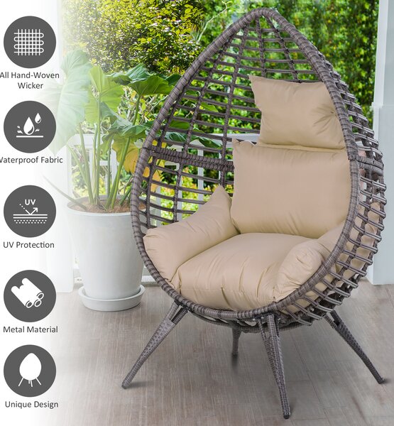 Outsunny Outdoor Indoor Rattan Egg Chair Wicker Weave Teardrop Chair with Cushion
