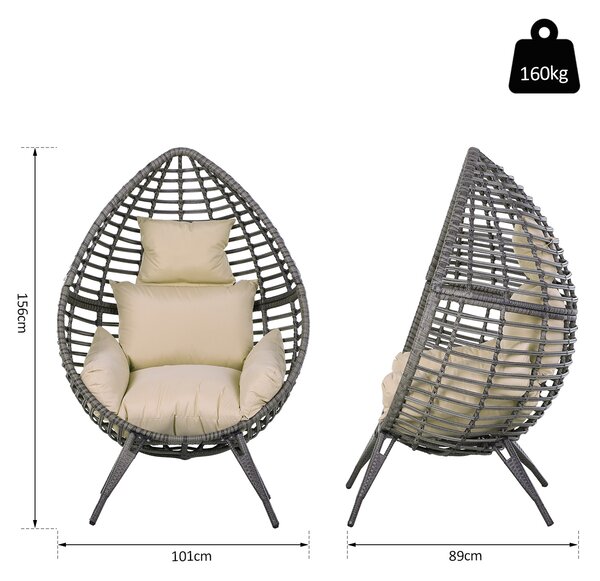 Outsunny Outdoor Indoor Rattan Egg Chair Wicker Weave Teardrop Chair with Cushion
