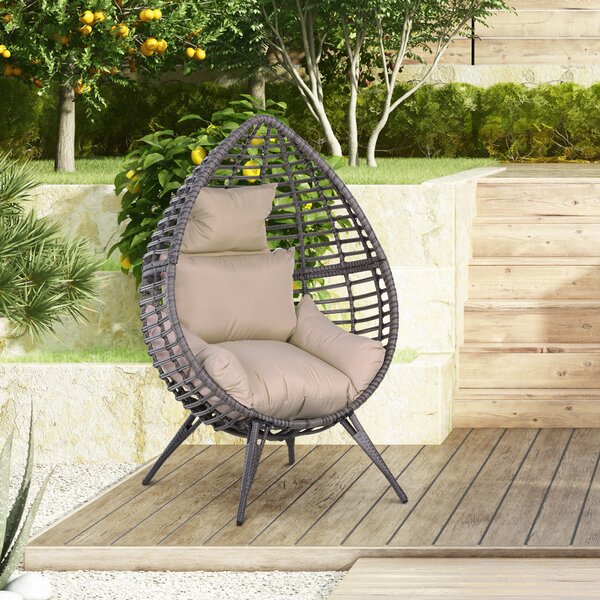 Outsunny Outdoor Indoor Rattan Egg Chair Wicker Weave Teardrop Chair with Cushion