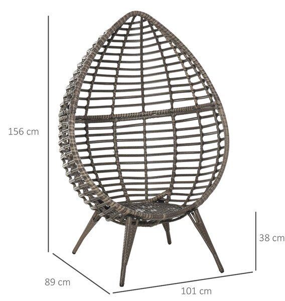 Outsunny Outdoor Indoor Rattan Egg Chair Wicker Weave Teardrop Chair with Cushion Grey