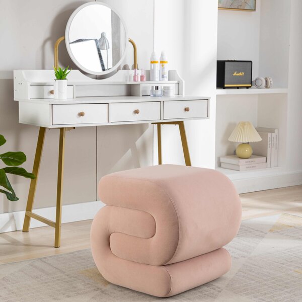 Velvet Ottoman Storage Pouffe Under Desk, S-Shape Wavy Foot Stool, Upholstered Extra Seating, No Assembly Required, 50×46×46 cm, Pink Aosom UK