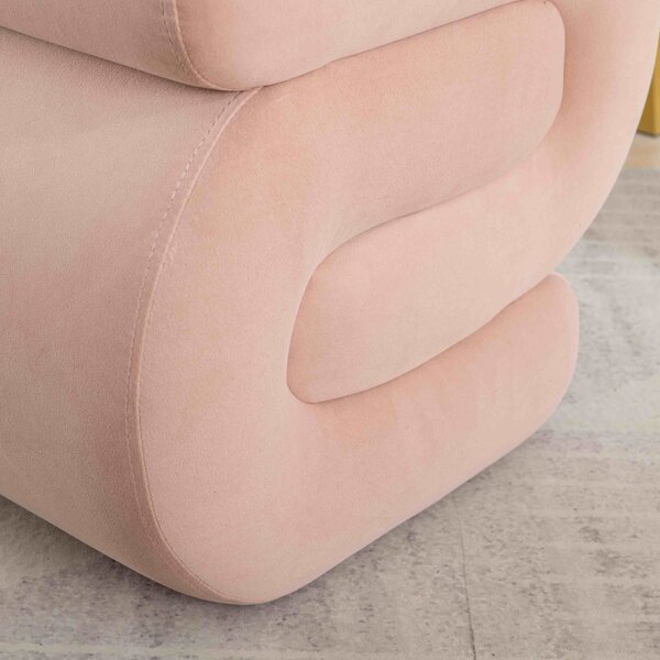 Velvet Ottoman Storage Pouffe Under Desk, S-Shape Wavy Foot Stool, Upholstered Extra Seating, No Assembly Required, 50×46×46 cm, Pink Aosom UK