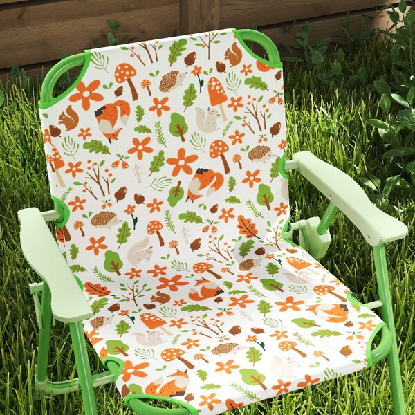 AIYAPLAY 4 Pieces Kids Garden Table and Chair Set with Adjustable Parasol, Folding Chairs, Table, Fox Pattern, Green