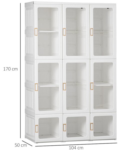 HOMCOM Portable Clothes Wardrobe for Bedroom, Foldable Clothes Organiser with Cube Storage, Hanging Rods, Magnet Doors, White