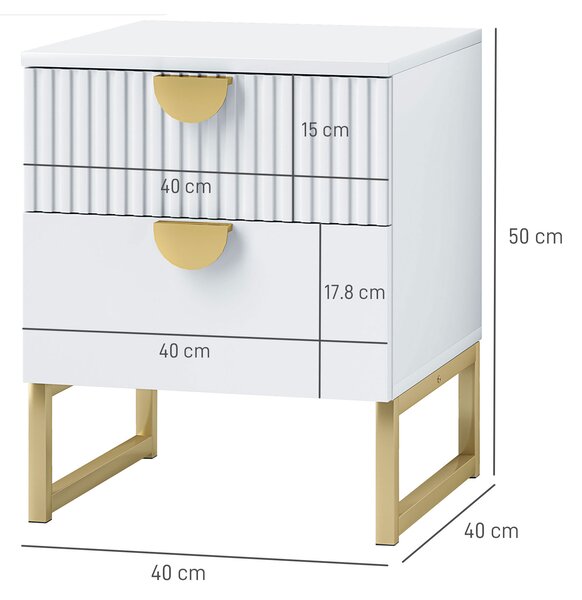 HOMCOM Elegant Two-Drawer Bedside Table - White