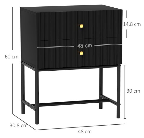 HOMCOM Elegant Two-Drawer Bedside Table - Black