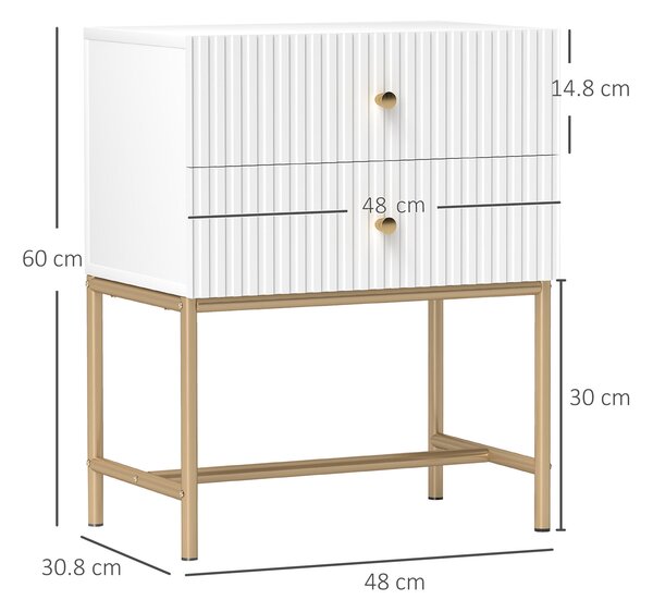 HOMCOM Elegant Two-Drawer Bedside Table - White