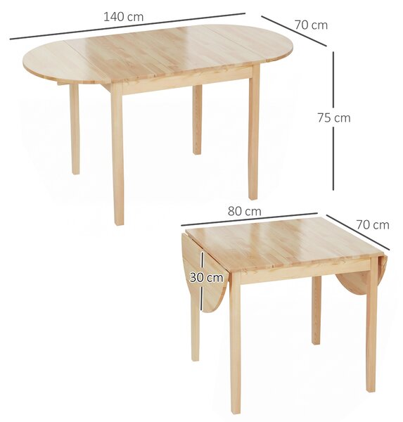 HOMCOM 4-6 Person Wooden Drop-Leaf Table - Natural Finish