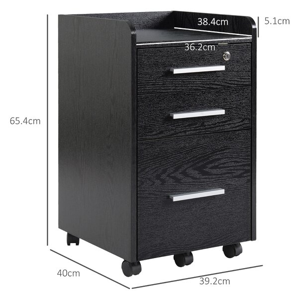 HOMCOM Three-Drawer Lockable Filing Cabinet - Black