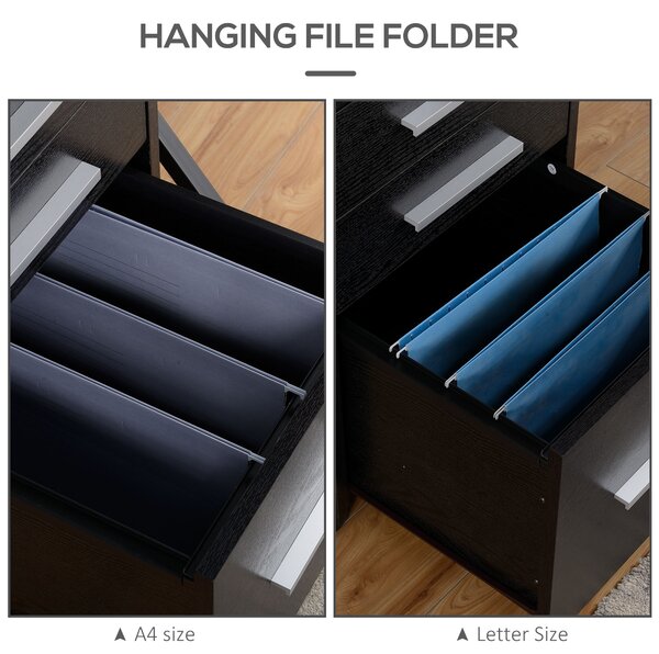 HOMCOM Three-Drawer Lockable Filing Cabinet - Black