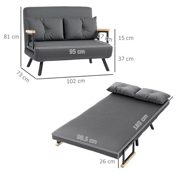 HOMCOM 4-in-1 Velvet-Feel Double Sofa Bed, with Pillows - Dark Grey