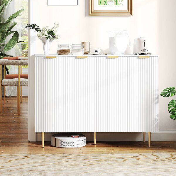 HOMCOM Sideboard Buffet Cabinet, Modern Kitchen Storage Cabinet with Adjustable Shelves, Kitchen Sideboard for Living Room Hallway, White