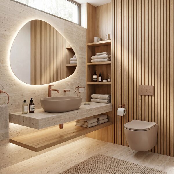 Set: Wall-Hung WC Bowl Focus + Countertop Washbasin Rea Focus Taupe