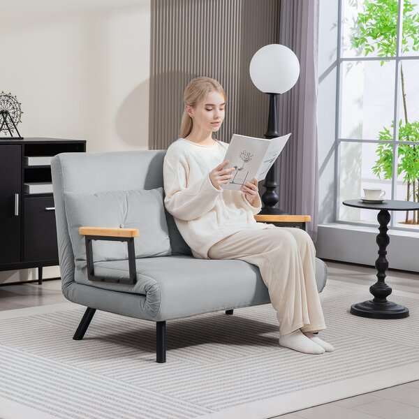 HOMCOM 4-in-1 Velvet-Feel Double Sofa Bed, with Pillows - Light Grey
