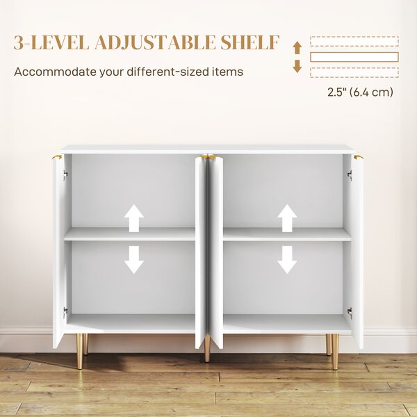 HOMCOM Sideboard Buffet Cabinet, Modern Kitchen Storage Cabinet with Adjustable Shelves, Kitchen Sideboard for Living Room Hallway, White